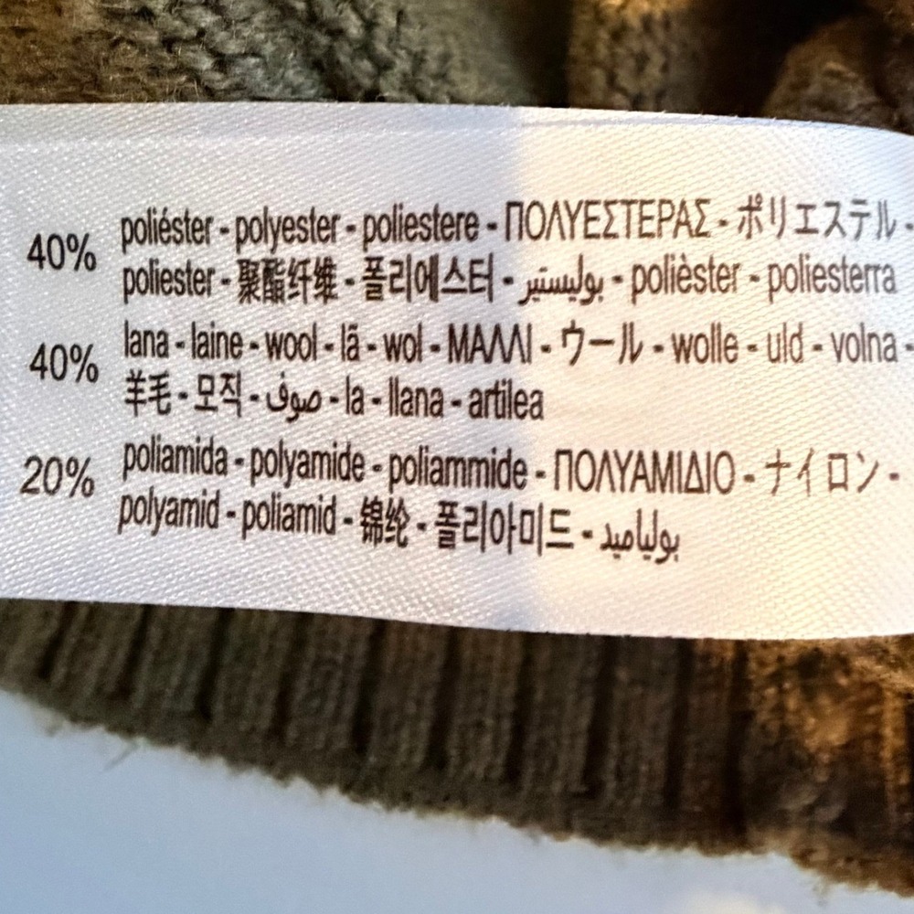 Zara Mens‎ V-Neck Knit Pullover Sweater Large Olive Green Earthy Ribbed Trim - Picture 5 of 6